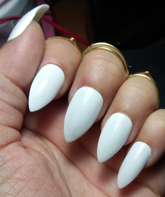 White Stiletto Nails Long or Short Glossy or Matte Acrylic