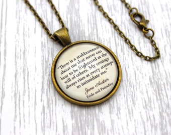 Jane Austen, 'My Courage Always Rises', Pride and Prejudice Quote Necklace or Keychain, Keyring.