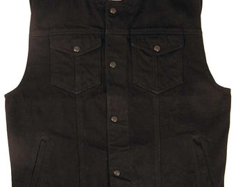 Legendary USA Revolution Denim Vest. Made in USA. Biker Jean Vest. Black Vest.