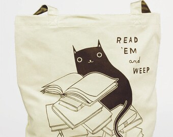 Cat Tote Bag Cat Bag Cat Tote Library Tote Bag Book Tote Bag Book Bag