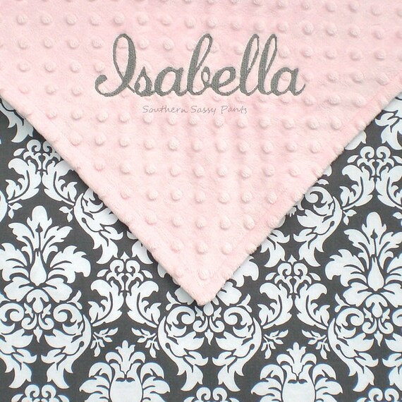 Gray and Pink Baby Girl Blanket by southernsassypants on Etsy