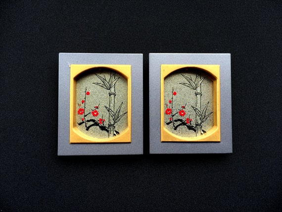 Vintage Door Pulls in Japan - Plum Blossoms and Bamboo