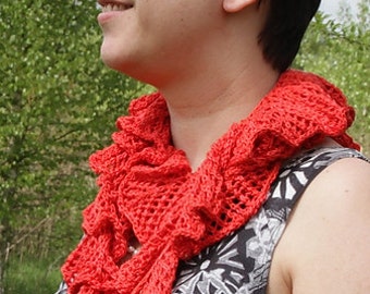 Pdf knitting pattern, scarf, scarflette, neckwarmer, lace, skinny, ruffled, long, beads Balera