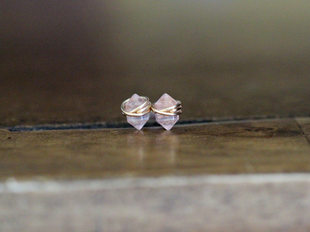 Rose Quartz Studs Petite Blush Pink Gemstone Post Earrings