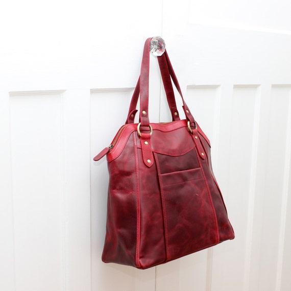 Large Red Leather Handbag Tote by TheLeatherStore on Etsy