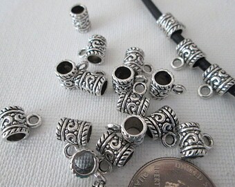 Metal Bails, 11x9mm, Tube Bail, Pendant Charm Holder, Tribal Look, Silver Tube, Slider Bead, QTY 10 Beads - bm104