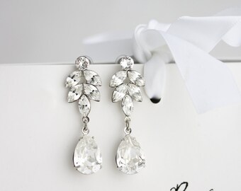 Crystal Bridal Earrings Art Deco Crystal Leaf Earrings Swarovski Crystal Wedding Earrings Bridal Jewelry AMELIA