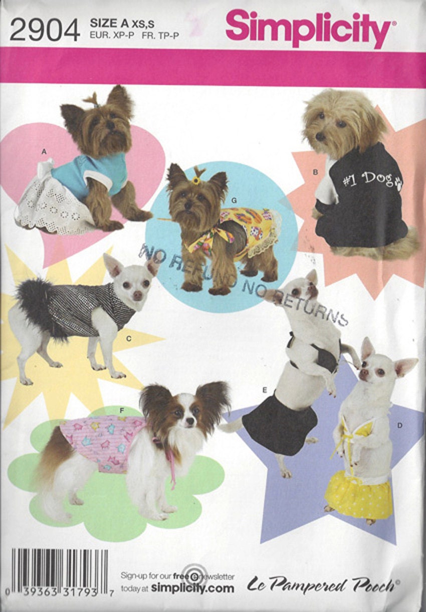 Dog Clothes Pattern Simplicity Pattern 2904 'Le Pampered
