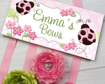 HAIR BOW HOLDER - Personalized Sweet Ladybug HairBow Holder - Bows and Clippies Organizer - Girls Personal Hair Bow and Clip Hanger Hb0022
