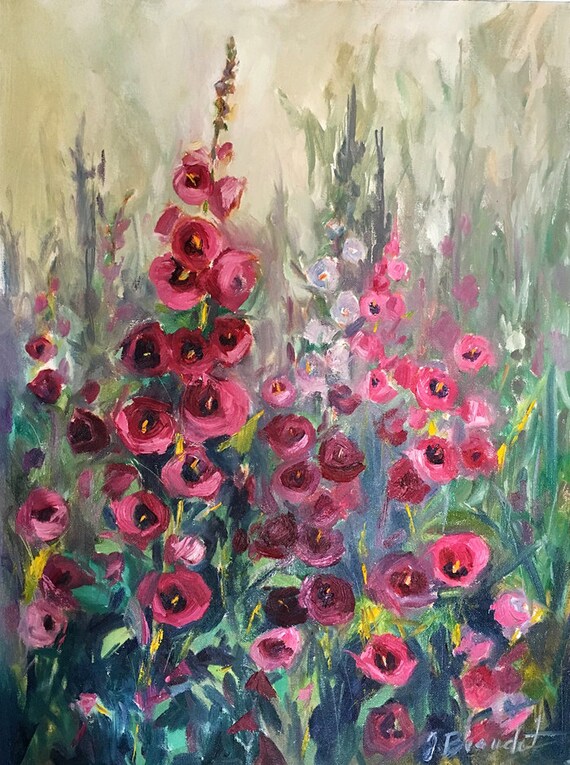 Fine Art Print of Hollyhocks oil painting