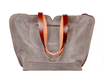Gray leather tote, soft leather bag, women leather bag , leather handbag , leather shoulder bag , gifts for her