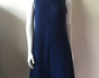 Vintage Women's 60's Mod, Sleeveless, Shift Dress, Navy Blue, Aline (L)