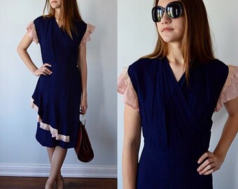Vintage Dress, 1940s Dress, Vintage Blue Dress, Casual Dress, Vintage 1940s Dress