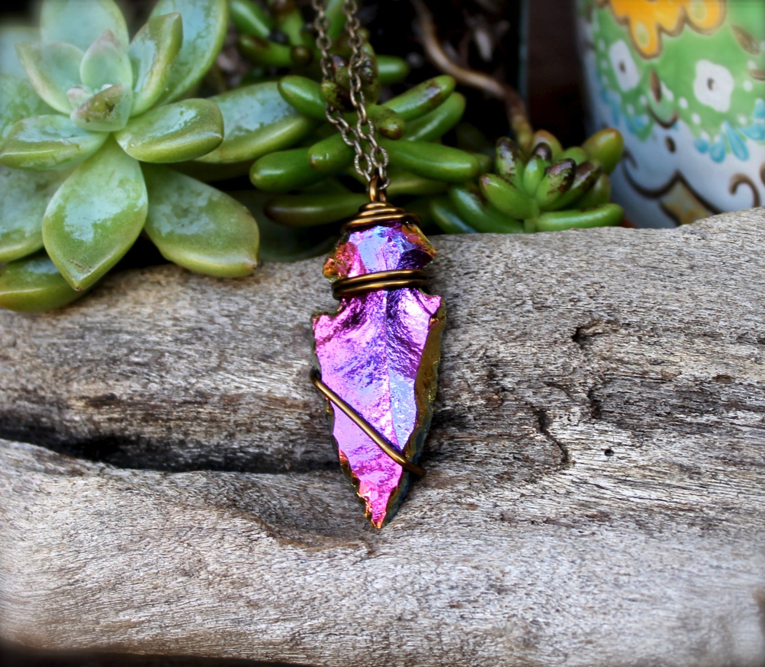 Rainbow Arrowhead Necklace Titanium Aura by MermaidTearsDesigns