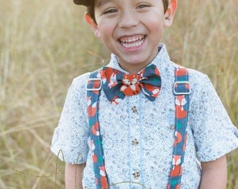 Fox Bow Tie and Suspenders, Woodland, Boy Dress Up Set, Wedding, Holiday, Church, Birthday, Toddler, Tween