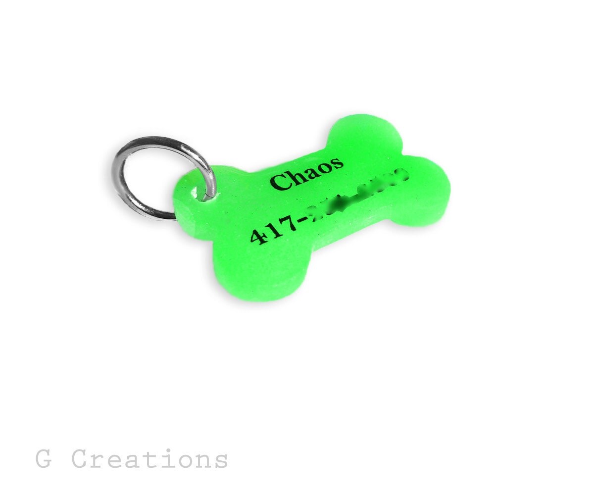 Green Resin Bone Dog Tag Glow in the DARK Cute Glitter Dog
