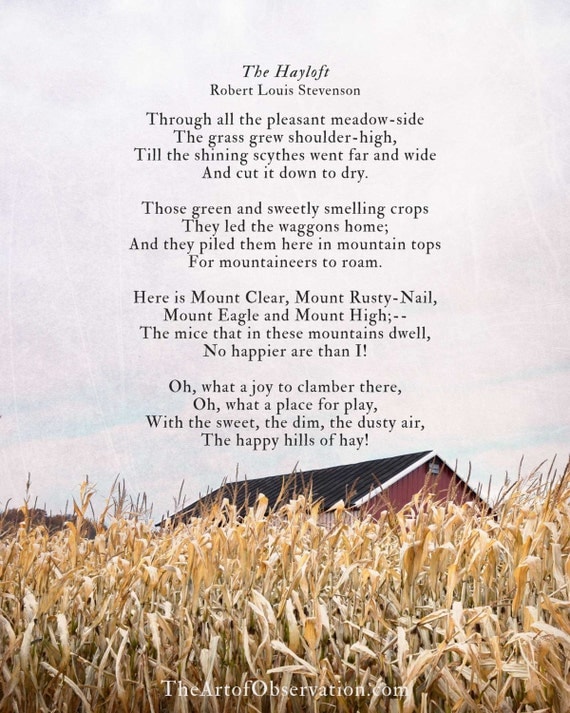 Items similar to Robert Louis Stevenson poem, The Hayloft, farm