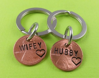 2 Personalized Keychain - Couples Hand Stamped Penny - Hand Stamped - - Gifts for Couples - Husband Gift - Wife Gift - Lucky to have you