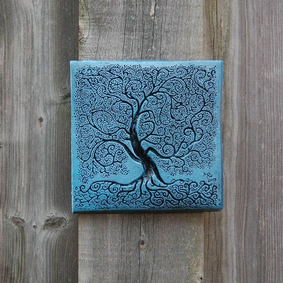 Tree of Life Wall  Plaque Garden Decor  Blue Tree Garden Art 