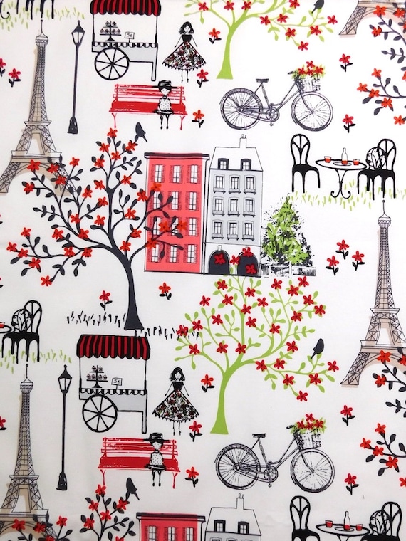 Paris Cotton fabric with Parisian streets and Eiffel Tower