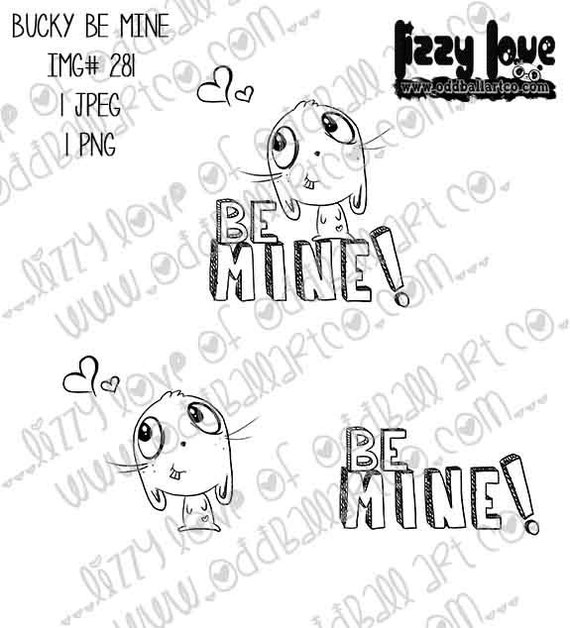 INSTANT DOWNLOAD Valentines Day Cute Big Eye Bunny Digi Stamp -  Bucky Be Mine Image No. 281 by Lizzy Love