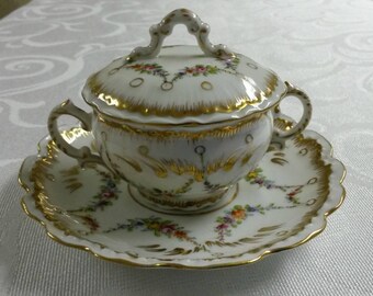 Dresden Tea Cup and Saucer; Covered Bouillon Set; Hand Painted by Franziska Hirsch circa 1893-1930 #DSC