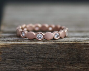 Diamond Pebble Ring in 14k Rose Gold, Eternity Band, Pebble Ring, Wedding Ring, Stacking Ring, Ready to Ship Gold Ring