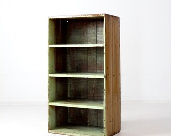 vintage cubby storage, primitive shelves, book case