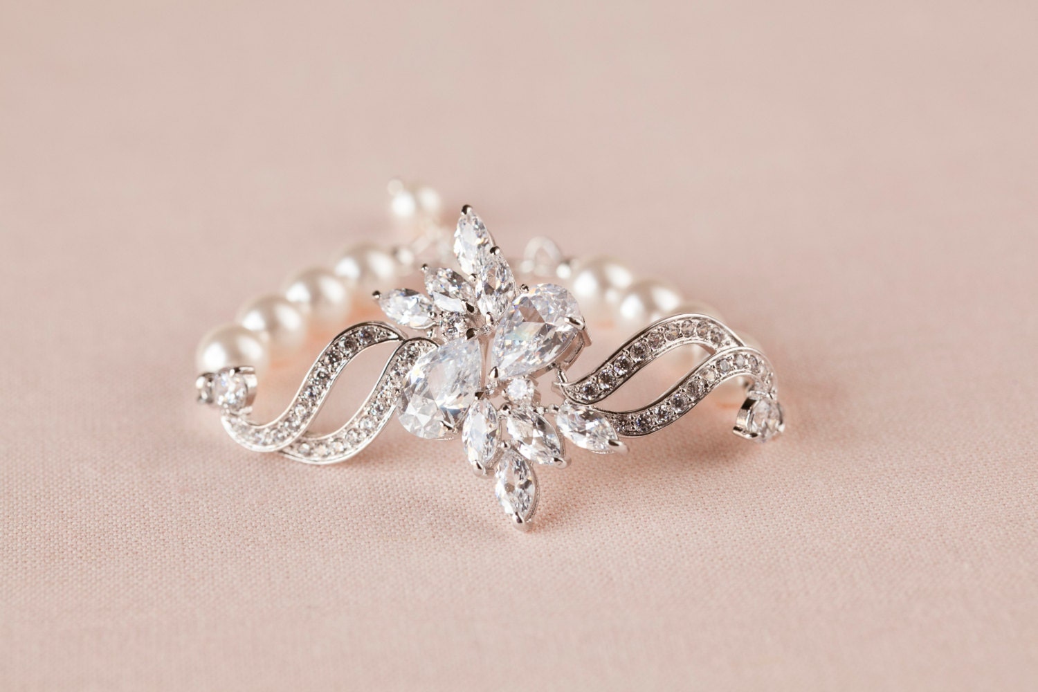 Bridal Bracelet,  Wedding Jewelry, Swarovski Pearls Crystal Bracelet, Victorian Style wedding jewelry  Peyton Bracelet