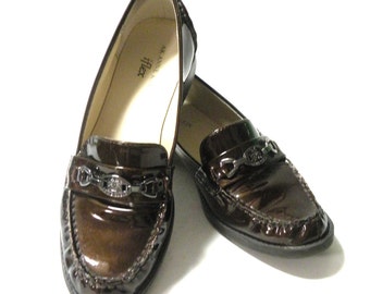 Brown Slip Ons Loafers Patent Leather Comfortable Flats Women Shoes Summer Trends Anne Klein iflex Size 7 M