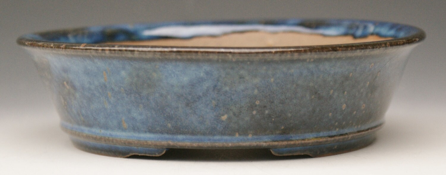  Bonsai  Pot  Shallow  Round with Blue Glaze