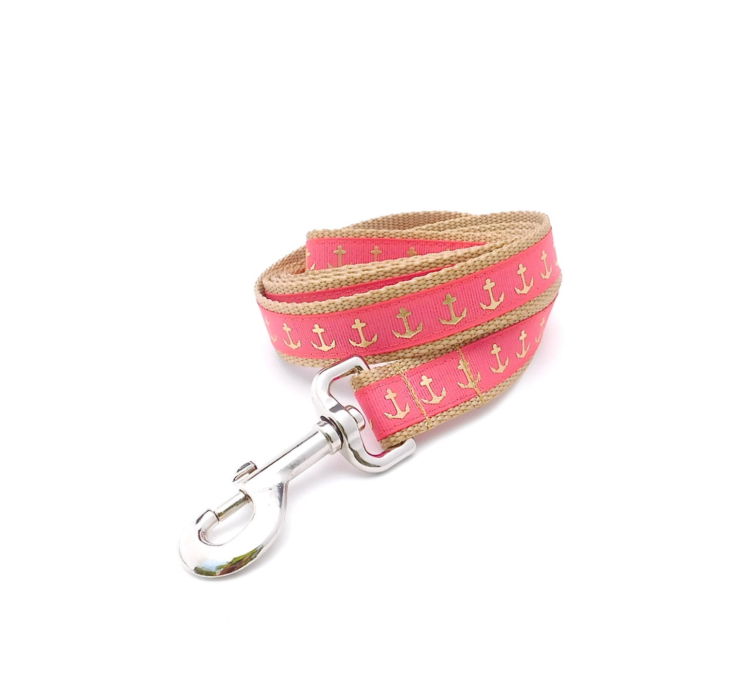 Dog Leash Nautical Anchors Coral Pink