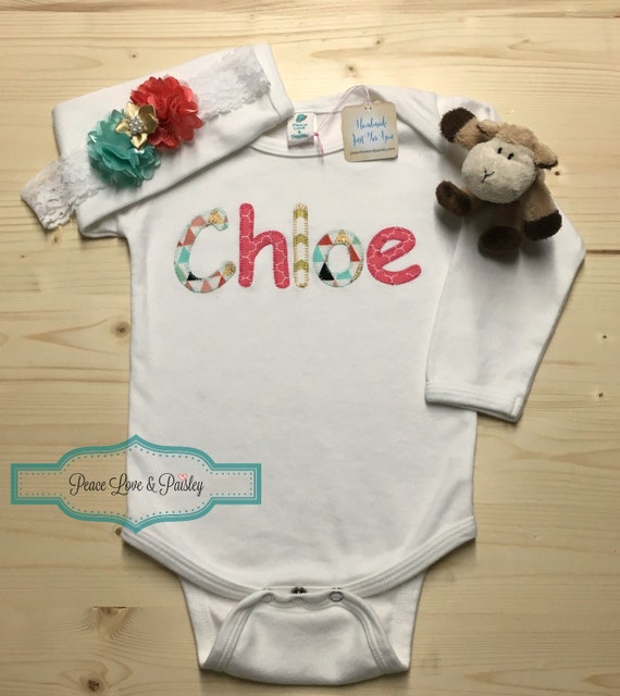 Personalized Baby Girl Bodysuit and Headband Set Personalized