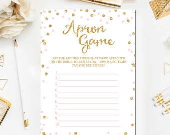 Pink and Gold Bridal Apron Game Printable, Bridal Shower Apron Game, Glitter Confetti Pink Bridal Shower Game Print Instant Download BR1