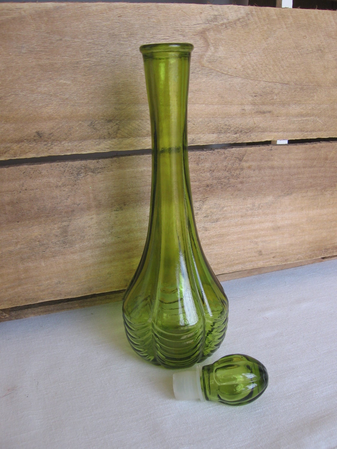 AVON Green Decanter Bud Vase Bath Oil Bottle Vintage AVON