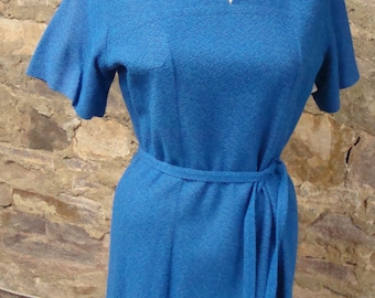 BLUE SHIFT DRESS aqua melange vintage 1960's 60's M