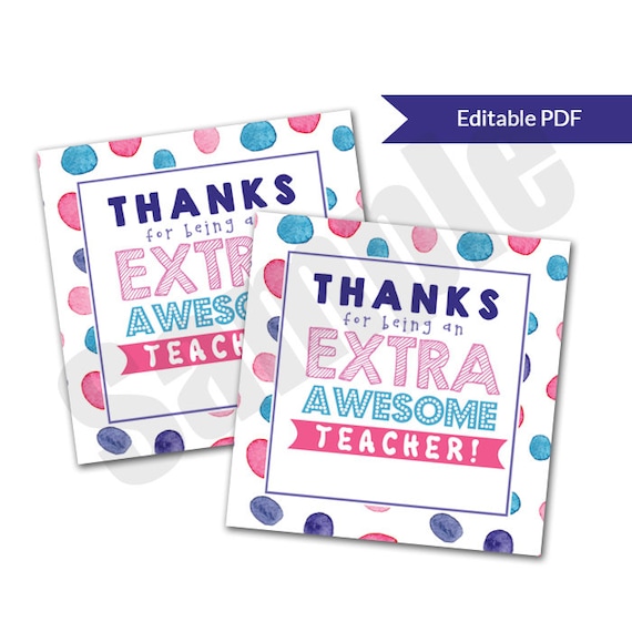 EXTRA Gum Teacher Appreciation Card or Tag Editable PDF