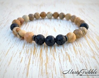 Mens Bracelet, Lava Stone Bracelet, Black Stone Bracelet, Mens Jewelry, Unisex Bracelet, Lava Jewelry, Earthy Jewelry, Boho Man Bracelet