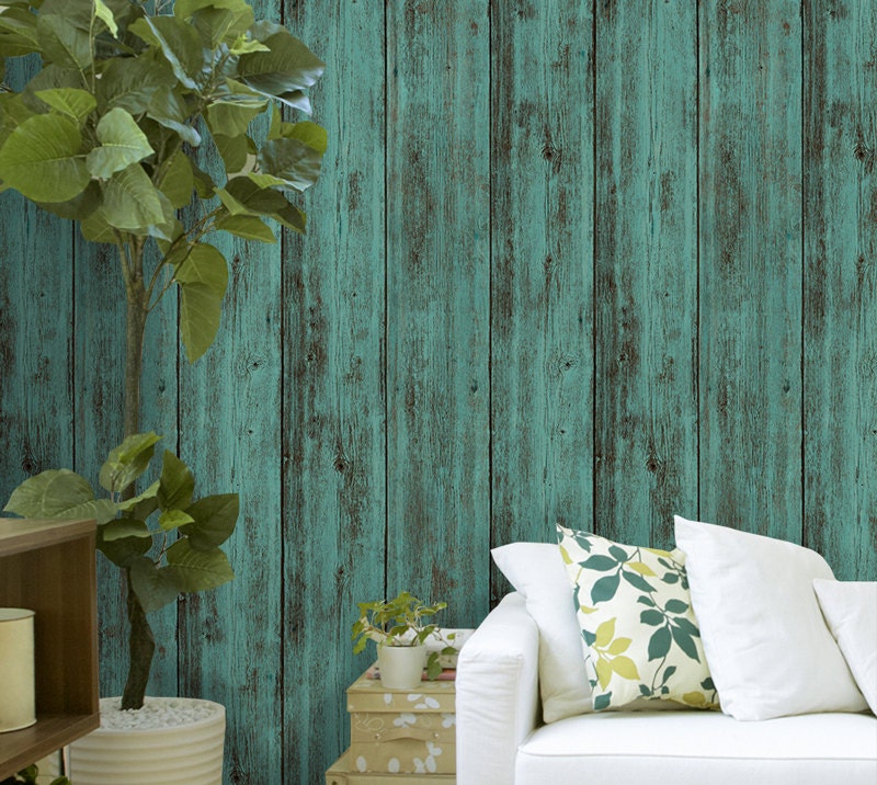 Reclaimed Teal Wood Wallpaper Rustic Barn Wood by InAnInstantArt