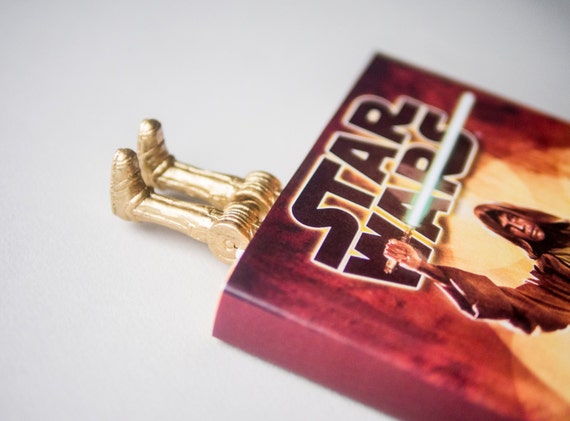 C-3PO bookmark. For fans of Star wars. Unusual art bookmark. legs in book. Robot in the book. Back to school. 