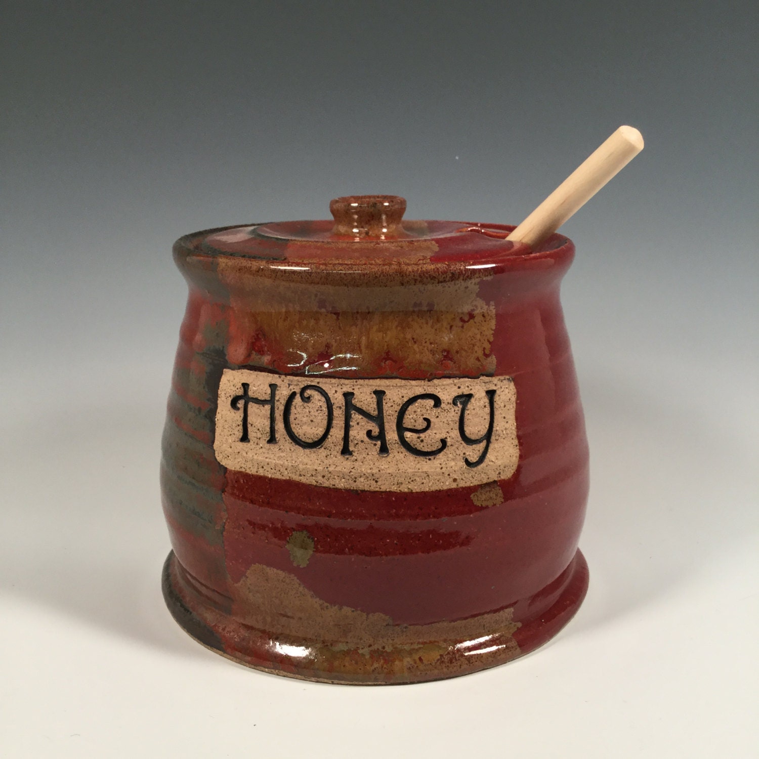Honey Pot Honey Jar Kitchen Storage Lidded Jar Red