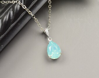 Mint Necklace - Swarovski Necklace - Pacific Opal Necklace Silver - Teardrop Necklace for Bridesmaids - Mint Green Necklace - Bridal