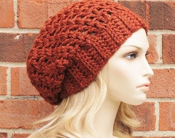 Crochet Slouchy Hat in Pumpkin Orange - Womens Slouchy Beanie Hat - Winter Crochet Beret // THE HAVEN //