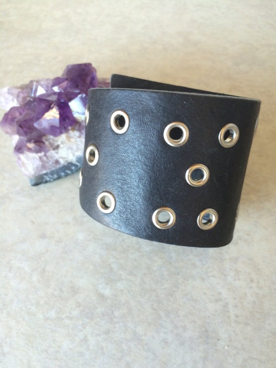 Black Leather Riveted Cuff