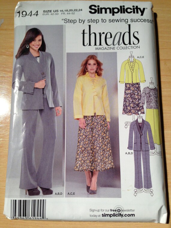 Simplicity 1944 Sewing Pattern Misses Jacket in Two Lengths, Top, Skirt and Pants Uncut Size 16-24
