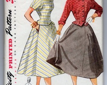 1950's Simplicity Two-Piece Dress Pattern - Bust 30" - No. 3946