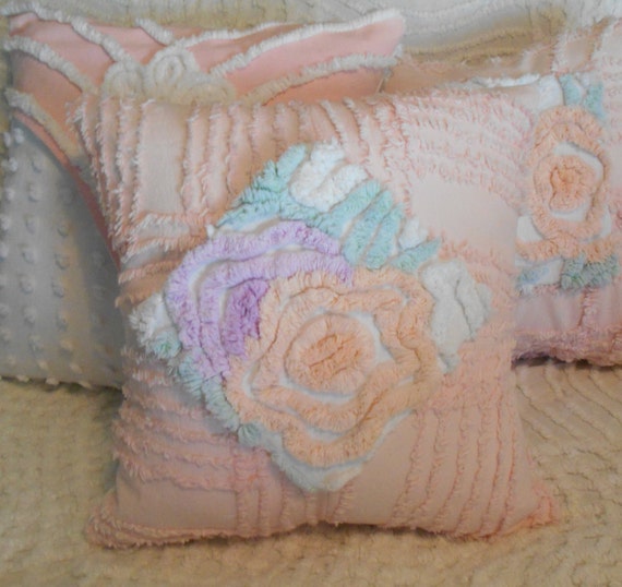 Chenille Pillow Vintage Chenille Accent by kathleenmelville1