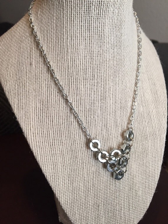 Nuts and Bolts Necklace Hardware in the style of Chainmaille