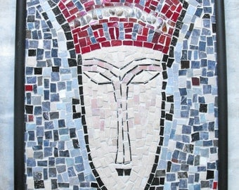 Glass Mosaic Art ~ Handmade Smalti Glass Mosaic Wall Hanging - Red Face - Handmade Mosaic Art by EllebelleArt