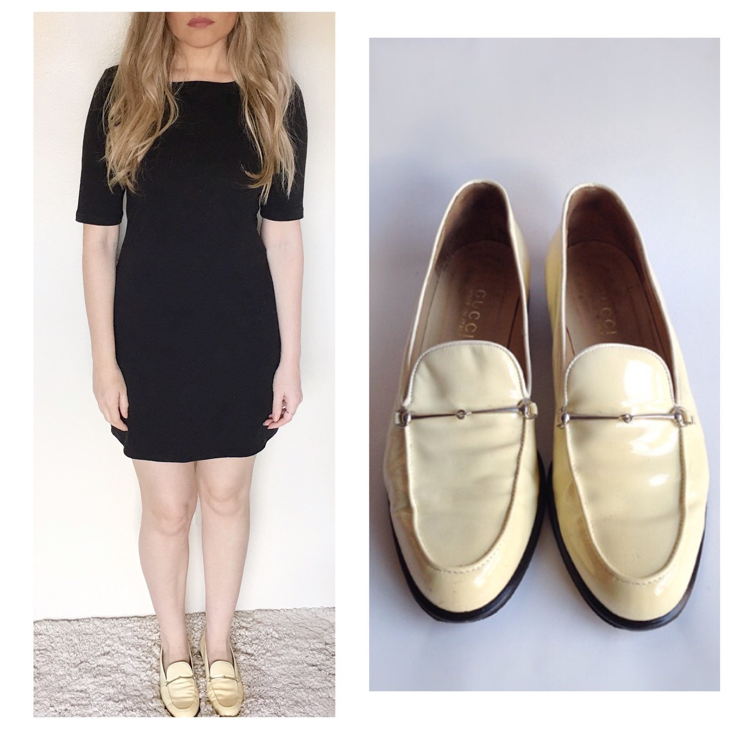 Vintage 90s womens Gucci loafers ivory cream patent leather